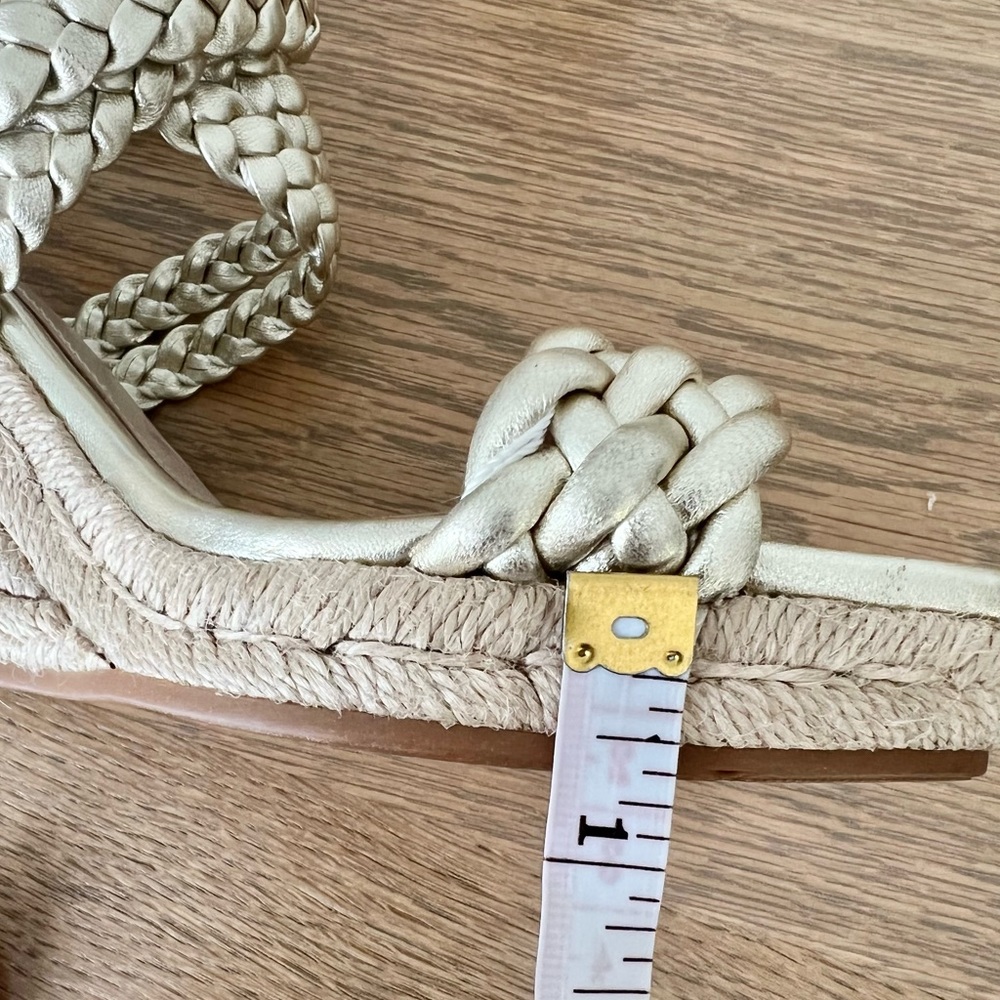 Tory Burch Bailey Metallic Leather Braid Espadrille Wedge Platform Sandals Gold - Picture 11 of 15